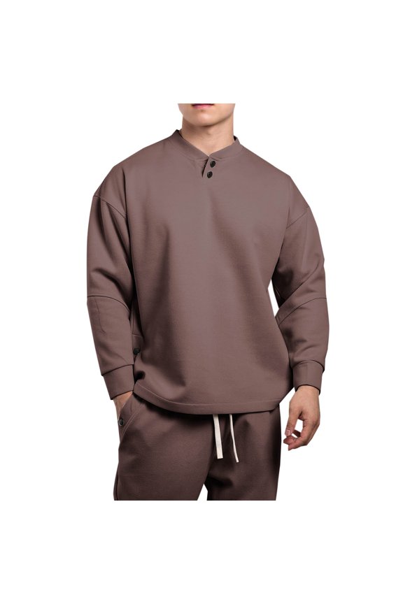 Mens Sweatshirts Stand Collar Jumpers with Side Snap Buttons Smart Casual Loose Fit Pullover Drop Shoulder Oversized Sweater Retro Jumper Winter Top for Men