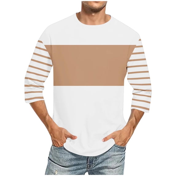 Bazeneo Mens T Shirts 3/4 Sleeve Designer T-Shirts Lightweight Crew Neck Tshirt Colour Block Tee Shirts Regular Fit Patchwork Sports Tops for Men Fashion Summer Casual Wear S-5XL