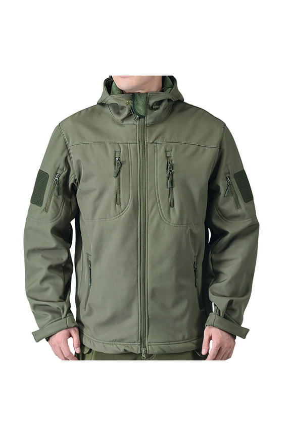 Mens Waterproof Coat Winter Fleece Lined Work Jackets Hooded Thermal Casual Jackets Long Sleeve Zip Pocket Rain Jacket Plain Softshell Windbreaker Outdoor Hiking Climbing Jacket