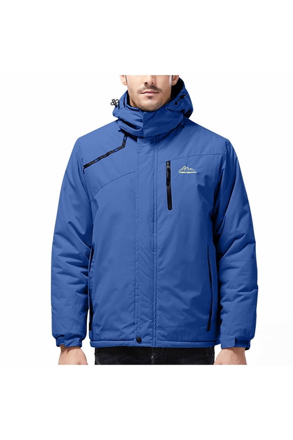 Mens Waterproof Jacket with Hood Winter Warm Rain Jacket Fleece Lined Hooded Sports Jackets Plain Colour Relaxed Fit Water Resistant Thermal Outdoor Jackets Skiing Mountain Coats