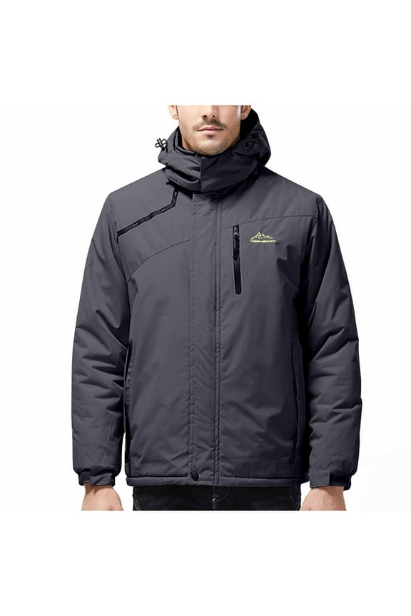 Mens Waterproof Jacket with Hood Winter Warm Rain Jacket Fleece Lined Hooded Sports Jackets Plain Colour Relaxed Fit Water Resistant Thermal Outdoor Jackets Skiing Mountain Coats
