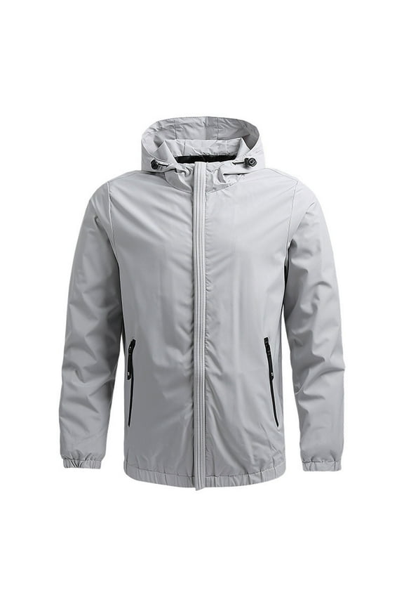 Mens Waterproof Jackets with Hood Lightweight Hooded Windbreaker Showerproof Water Resistant Raincoat Plain Colour Sun Protection Coat Outdoor Jacket for Cycling Travel Tall