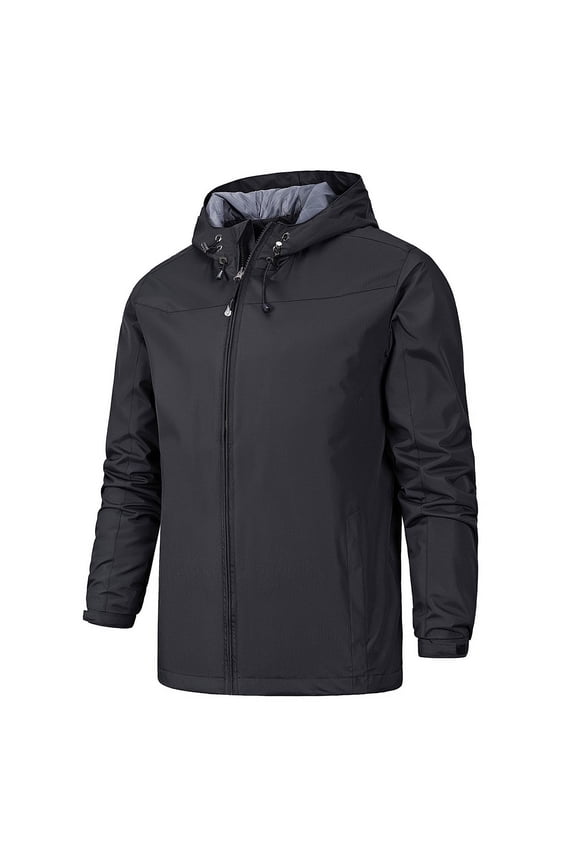 Mens Waterproof Jackets Lightweight Hooded Rain Coats for Men Long Sleeve Zipper Windbreaker with Hood Solid Colour Spring Autumn Outdoor Jacket Camping Coat Large