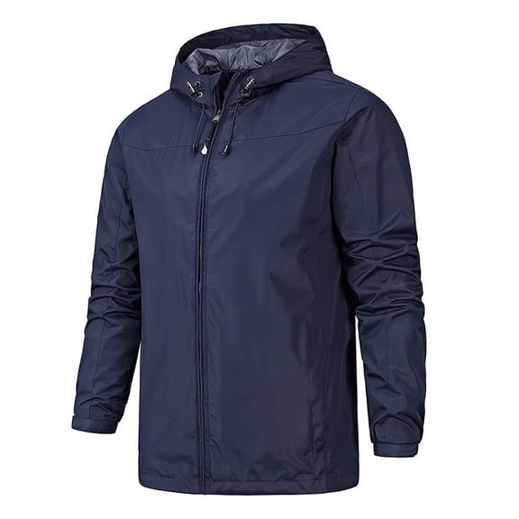 Bazeneo Mens Waterproof Jackets Lightweight Hooded Rain Coats for Men Long Sleeve Zipper Windbreaker with Hood Solid Colour Spring Autumn Outdoor Jacket Camping Coat Large