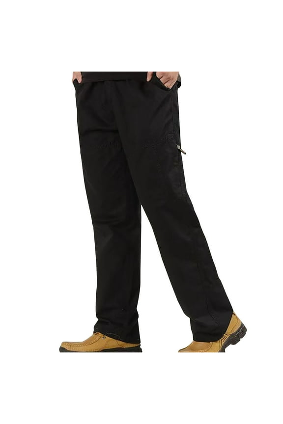 Mens Work Trousers Cotton Combat Cargo Trousers Elastic Waist Straight Leg Workwear Plain Colour Multi Pocket Utility Pants Durable Regular Fit Bottoms Walking Clothing M-6XL