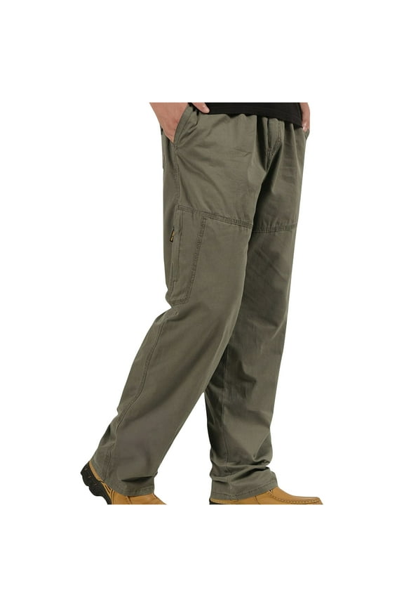 Mens Work Trousers Cotton Combat Cargo Trousers Elastic Waist Straight Leg Workwear Plain Colour Multi Pocket Utility Pants Durable Regular Fit Bottoms Walking Clothing M-6XL