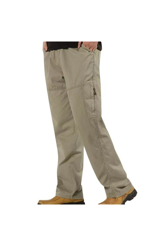 Mens Work Trousers Cotton Combat Cargo Trousers Elastic Waist Straight Leg Workwear Plain Colour Multi Pocket Utility Pants Durable Regular Fit Bottoms Walking Clothing M-6XL
