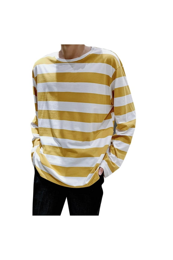 Oversized T Shirt Men Smart Casual Long Sleeve T-Shirts Loose Fit Crewneck Tee Shirt Contrast Stripe Designer Pyjamas Tops Breathable Stretch Tshirts Men's Lounge Wear for Home