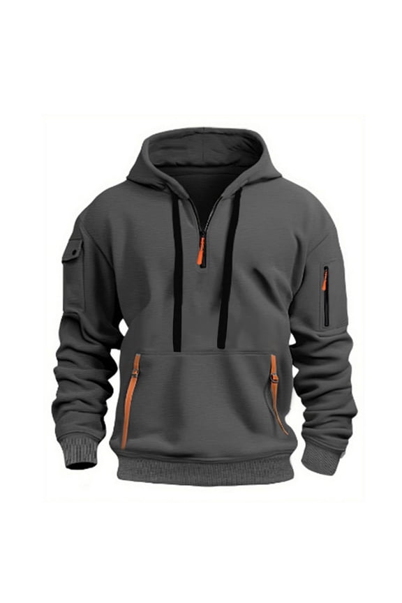 Quarter Zip Jumper Men Autumn Fleece Gym Hoodie Long Sleeve Relaxed Fit Hooded Sweatshirts Drawstring Pullover Comfy Sportswear Mens Daily Wear with Pocket