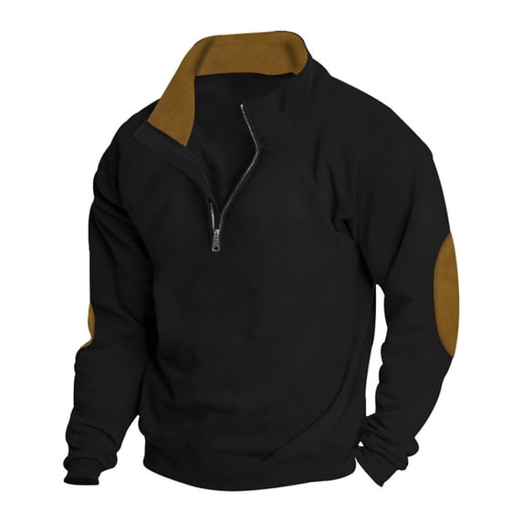 Bazeneo Quarter Zip Jumper Men Work Sweatshirts without Hood Stand Collar Long Sleeve Pullover Elbow Patch Sweatshirt Classic Fit Golf Jumper Winter Casual Zipper Sweater