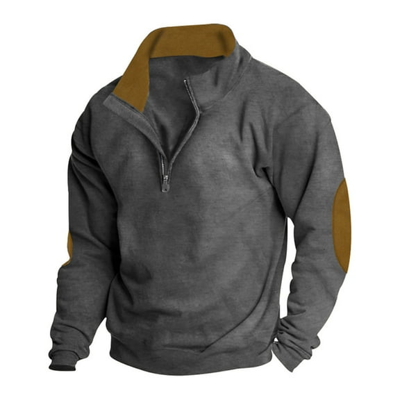 Bazeneo Quarter Zip Jumper Men Work Sweatshirts without Hood Stand Collar Long Sleeve Pullover Elbow Patch Sweatshirt Classic Fit Golf Jumper Winter Casual Zipper Sweater