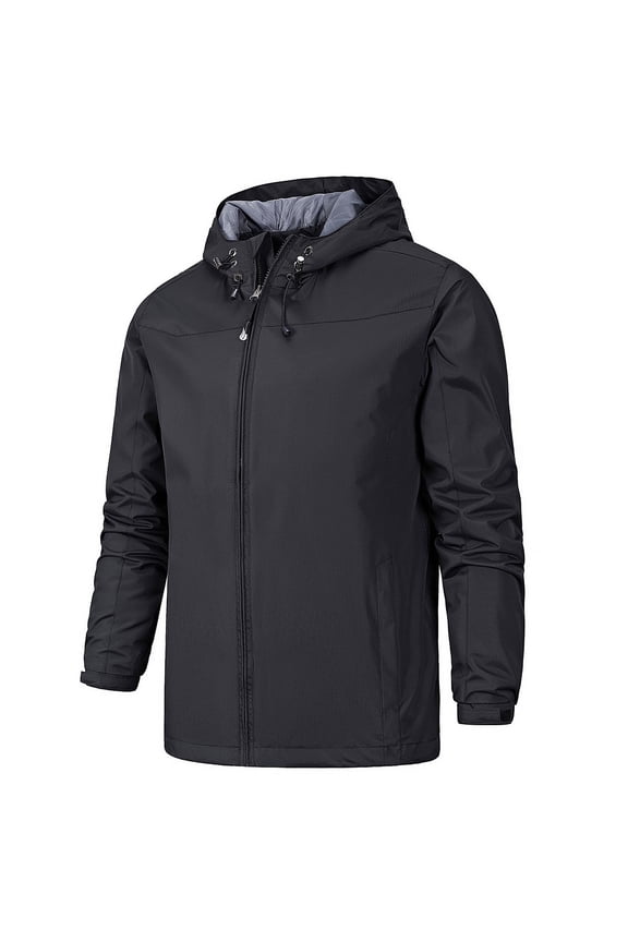 Rain Jacket Men Waterproof Outdoor Jacket with Hood Regular Fit Lightweight Windbreaker Solid Colour Drawstring Rain Coat Windproof Autumn Waterproofs Walking Golf Clothes