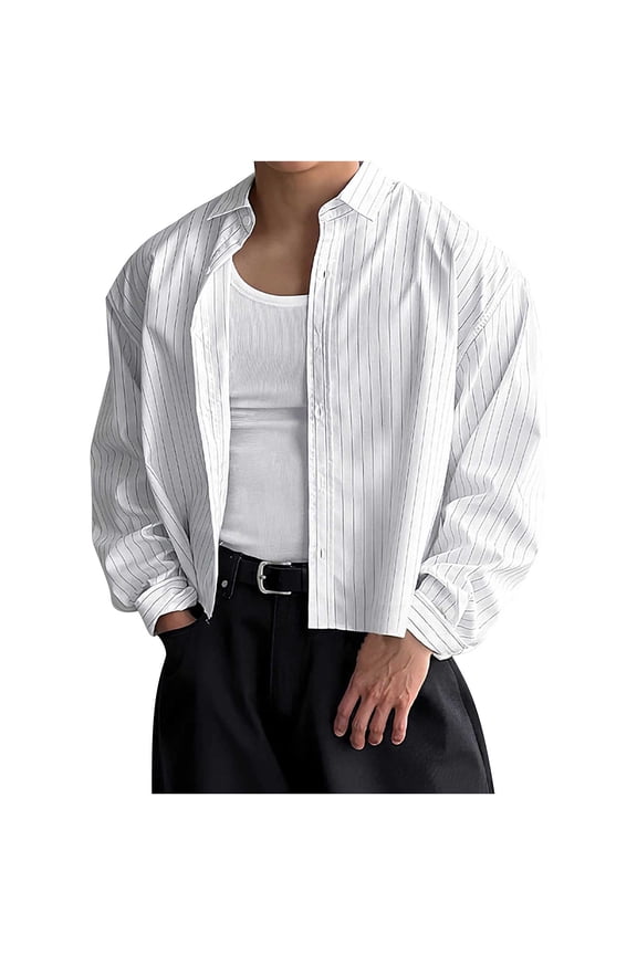 Shacket Mens Summer Casual Shirt Jackets Long Sleeve Button Up Overshirt Vintage Striped Classic Fit Shirts Lightweight Designer Tops Light Menswear for Hawaiian Streetwear