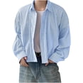 thumbnail image 1 of Bazeneo Shacket Mens Summer Casual Shirt Jackets Long Sleeve Button Up Overshirt Vintage Striped Classic Fit Shirts Lightweight Designer Tops Light Menswear for Hawaiian Streetwear, 1 of 8