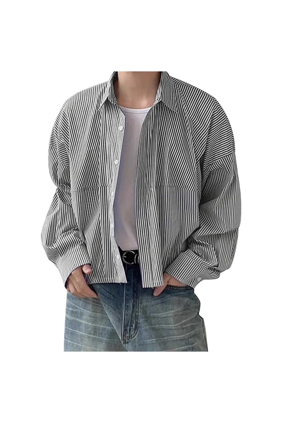 Shacket Mens Summer Casual Shirt Jackets Long Sleeve Button Up Overshirt Vintage Striped Classic Fit Shirts Lightweight Designer Tops Light Menswear for Hawaiian Streetwear