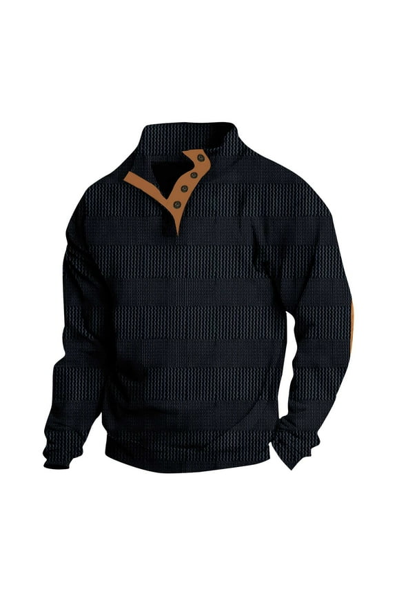 Sweatshirts for Men Snap Buttons Stand Collar Jumpers Jacquard Long Sleeve Sweater Solid Color Keep Warm Baggy Jumper No Hood Casual Pullover Winter Sweatshirt Tops