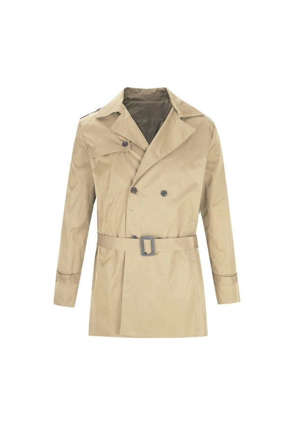 Trench Coat Men Lightweight Double Breasted Windbreaker Mid Length Lapel Collar Trench Coats Long Sleeve Classic Fit Overcoat Vintage Plain Colour Mens Outwear with Pockets
