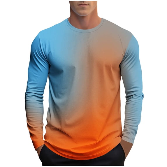 Bazeneo Tshirts Men Smart Casual Long Sleeve T-Shirts Regular Fit Crewneck T Shirt Graduated Colour Graphic Tees Moisture Wicking Gym Tops Designer Athletic Clothes for Training