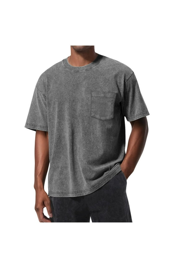 Tshirts Men Summer Cotton T Shirts Short Sleeve T-shirts with Pockets Relaxed Fit Crew Neck Designer Tops Vintage Washed Oversized Tee Shirts Casual Heavyweight Daily Wear