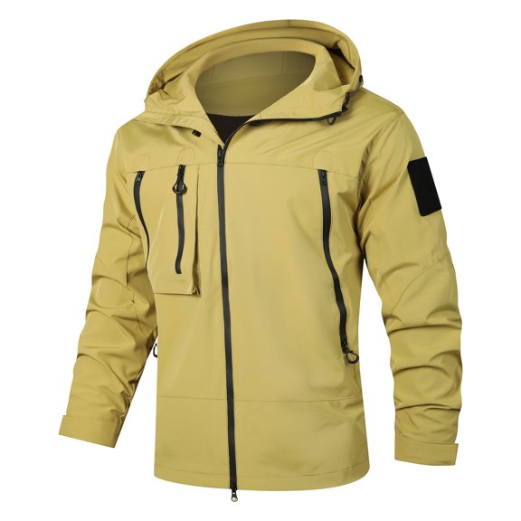Bazeneo Waterproof Coats for Men Spring Hooded Rain Jacket Classic Fit Softshell Work Jacket Solid Colour Windproof Workwear Water Resistant Windbreaker Jackets Outdoor Cycling Clothes