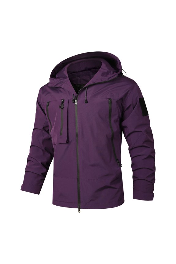 Waterproof Coats for Men Spring Hooded Rain Jacket Classic Fit Softshell Work Jacket Solid Colour Windproof Workwear Water Resistant Windbreaker Jackets Outdoor Cycling Clothes