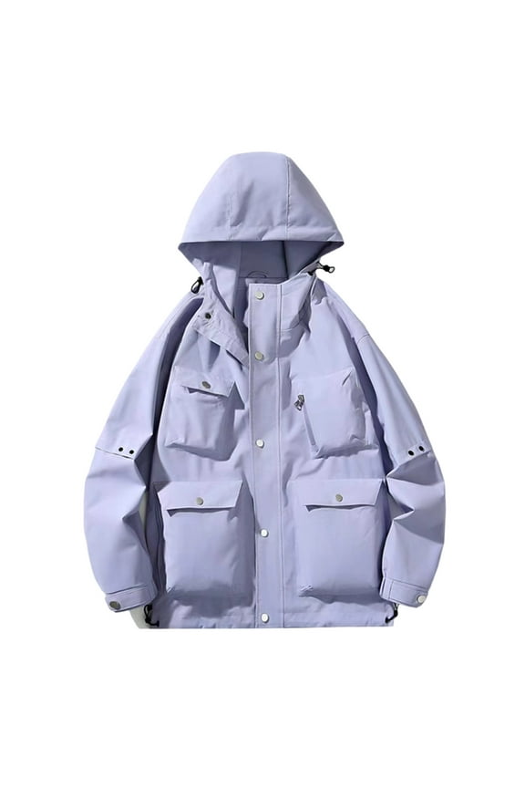 Waterproof Jacket Men and Women Warm Winter Coat with Hood Multi Pocket Thermal Work Jacket Windproof Showerproof Rain Jackets Unisex Outdoor Travel Hiking Coats