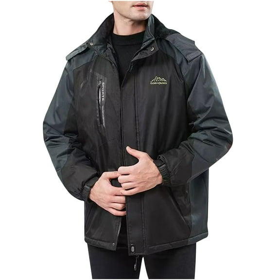 Bazeneo Waterproof Jacket Mens with Detachable Hood Fleece Winter Coats for Men Soft Shell Warm Rain Jacket Colour Block Thermal Windbreaker Jackets Outdoor Snowboarding Ski Jackets