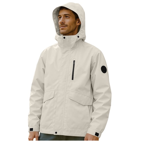 Bazeneo Waterproof Jacket Mens with Detachable Hood Lightweight Loose Fit Work Jackets Water Resistant Hooded Windbreaker Plain Colour Showerproof Rain Jacket Outdoor Hiking Jackets