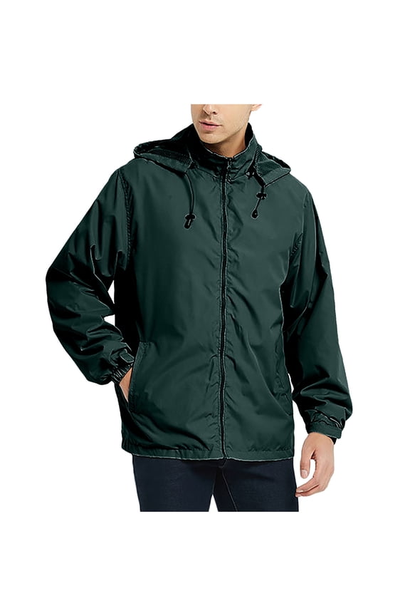 Waterproof Jacket Mens Relaxed Fit Hooded Rain Coat Lightweight Windbreaker with Hood Plain Colour Water Resistant Outdoor Jacket Autumn Sports Jackets for Travel Fishing