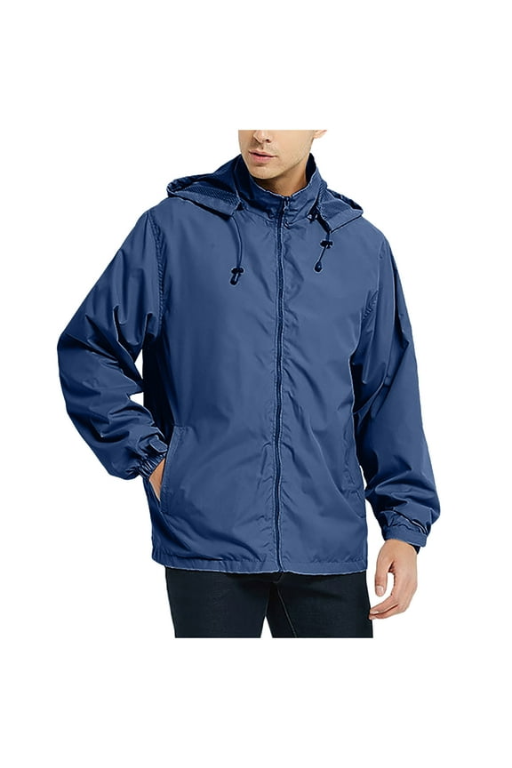 Waterproof Jacket Mens Relaxed Fit Hooded Rain Coat Lightweight Windbreaker with Hood Plain Colour Water Resistant Outdoor Jacket Autumn Sports Jackets for Travel Fishing