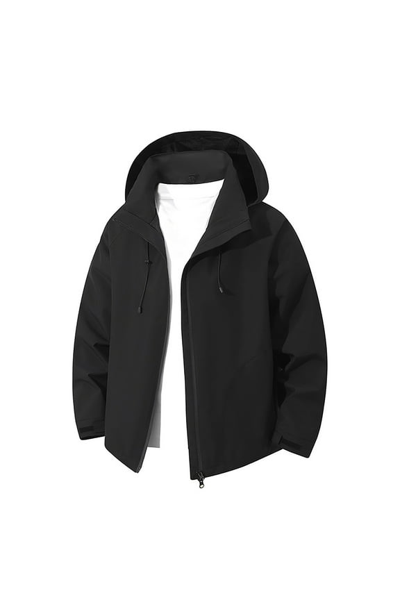 Waterproof Jacket Mens Relaxed Fit Hooded Rain Coat Lightweight Windbreaker with Hood Solid Full Zip Sports Jackets Water Resistant Spring Autumn Camping Cycling Active Wear