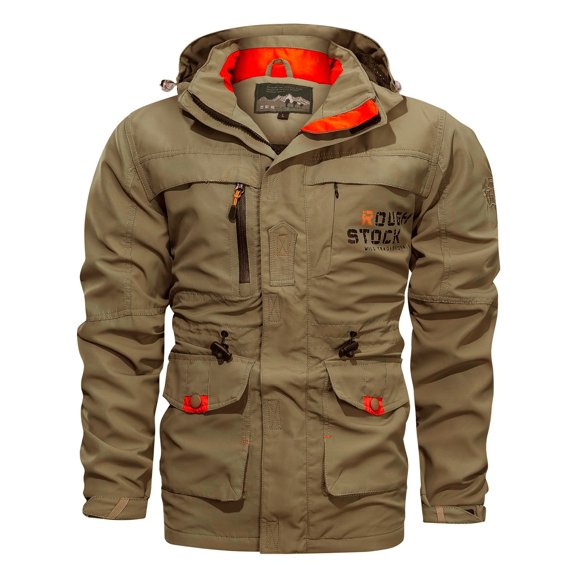 Bazeneo Waterproof Jacket Mens Workwear with Hood Lightweight & Breathable Raincoat Multi Pocket Hooded Windbreaker Softshell Work Jackets Outdoor Camping Fishing Outerwear Large