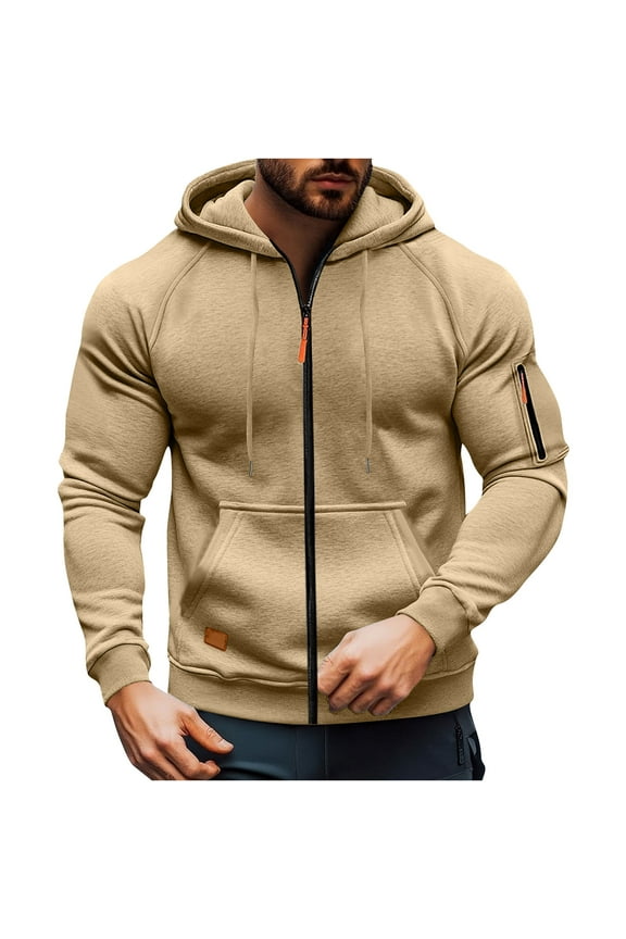 Work Hoodies for Men Full Zip Fleece Jacket Long Sleeve Zipped Hoodie with Pocket Regular Fit Workwear Drop Shoulder Cardigans Spring Causal Tactical Hoodies