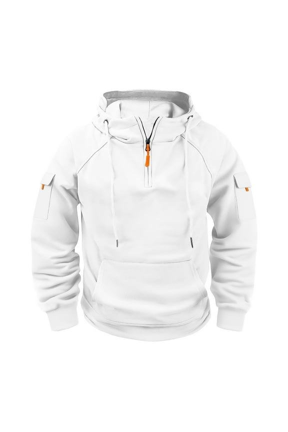 Work Hoodies for Men Quarter Zip Fleece Jumper Long Sleeve Hooded Workwear Relaxed Fit Pullover Drop Shoulder Tactical Hoodie Casual Hoodys with Cargo Pocket