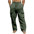 thumbnail image 1 of Bazeneo Work Trousers Men Elasticated Waist Drawstring Pants Solid Baggy Cargo Trouser Wide Leg Combat Pant Casual Bottoms with Pockets Mens Hiking Climbing Clothes Plus Size S-3XL, 1 of 5