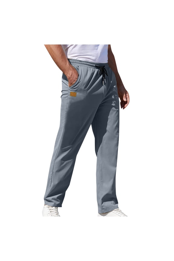 Work Trousers Men Stretch Fit Elastic Waist Cargo Trouser Plain Straight Leg Combat Pants Drawstring Sweatpant Ripstop Tactical Bottoms Casual Walking Fitness Clothes