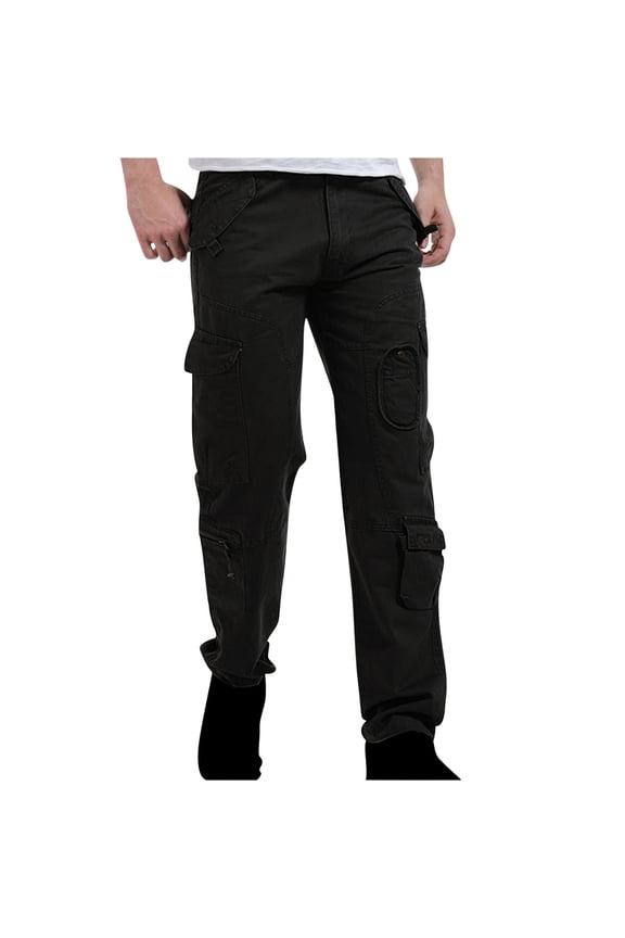 Work Trousers Men with Zip Pockets Casual Cotton Cargo Trouser Drawstring Relaxed Fit Combat Pants Straight Leg Chino Bottoms Outdoor Hiking Fishing Clothes Plus Size M-3XL