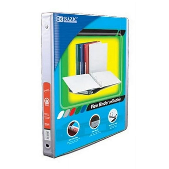 Bazic 1/2'' White 3-Ring View Binder w/ 2-Pockets Pack of 12