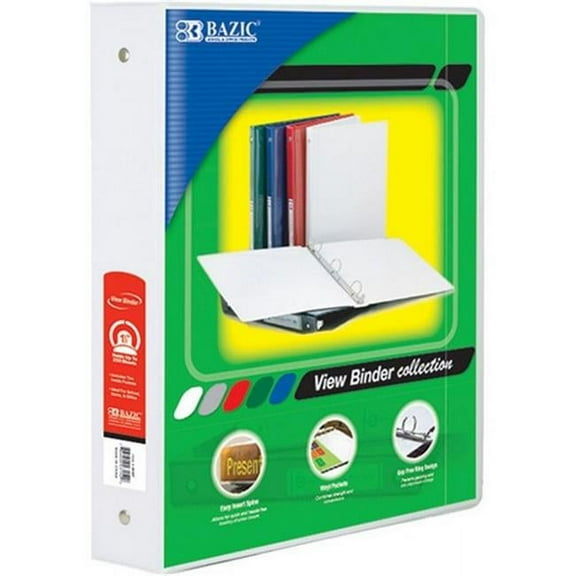 Bazic 1.5in. White 3-Ring View Binder w/ 2-Pockets Pack of 12 - White - 1.5 in.