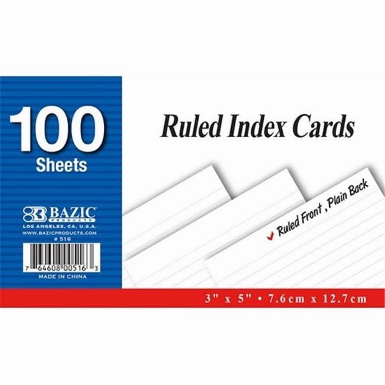 Bazic   100 Ct. 3'' X 5'' Ruled White Index Card  Case of 36