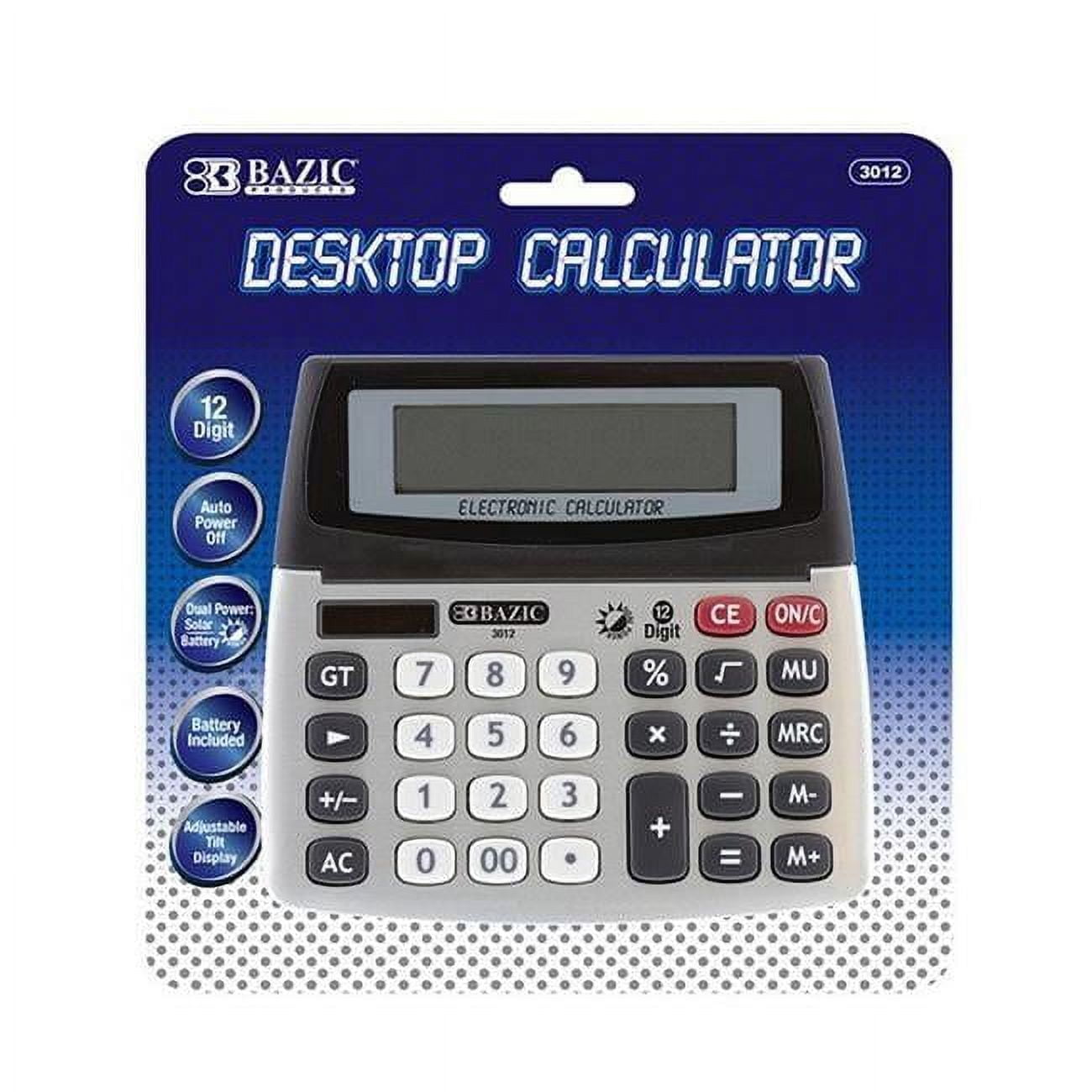 Bazic   12-Digit Dual Power Desktop Calculator w/ Adjustable Display Pack of 12