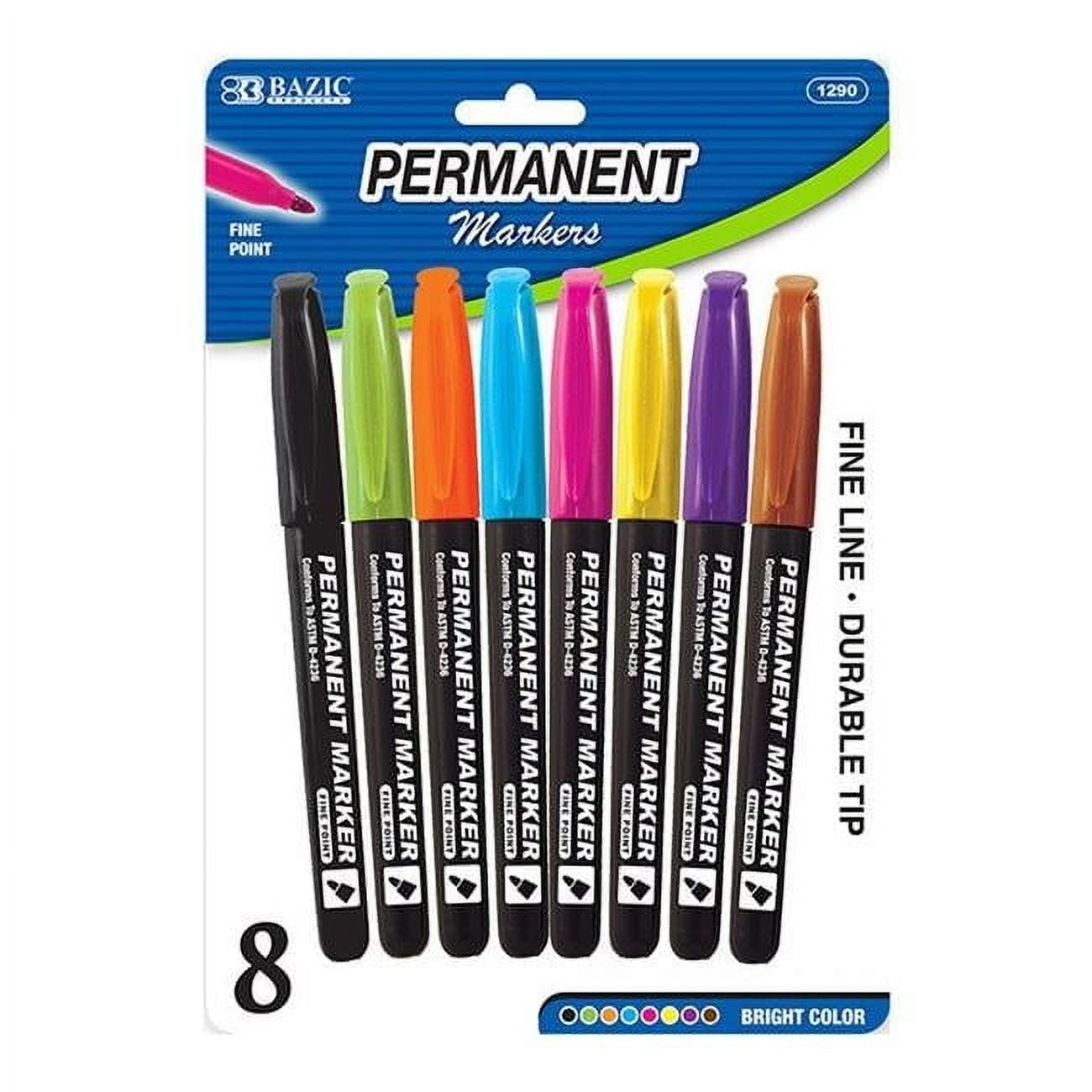 Bazic 1290  Bright Colors Fine Tip Permanent Markers w/ Pocket Clip (8/Pack) Pack of 24