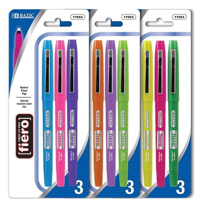 Bazic 17059   Fiero Assorted Color Fiber Tip Fineliner Pen (3/Pack)  Case of 24