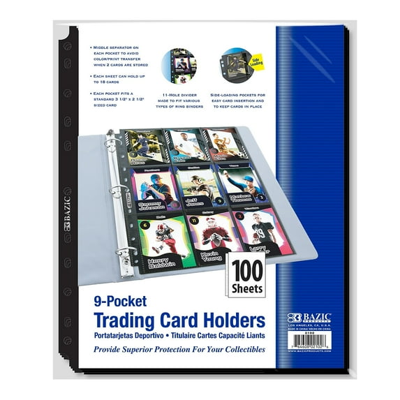 Bazic 2102 8.75 x 11.75 in. Side Loading 9-Pockets Double Sided Sports Card Holder - Pack of 100