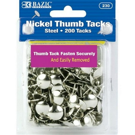 Bazic 230  Nickel (Silver) Thumb Tack (200/Pack) Pack of 24