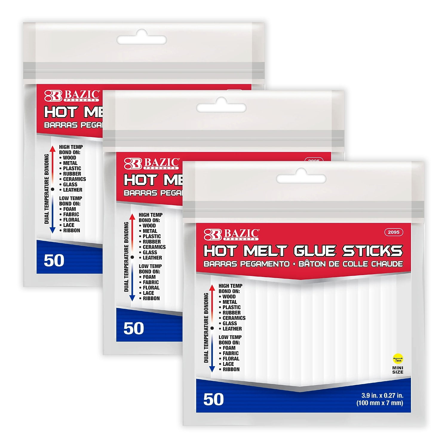 Bazic BAZ2095-3 3.9 x 0.27 in. Mini Hot Melt Glue Sticks, Dual Temp - Pack of 3