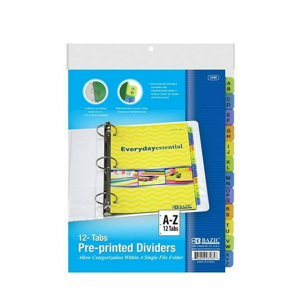 Bazic 3-Ring Binder Dividers w/ 12-Preprinted A-Z Tab Case of 24