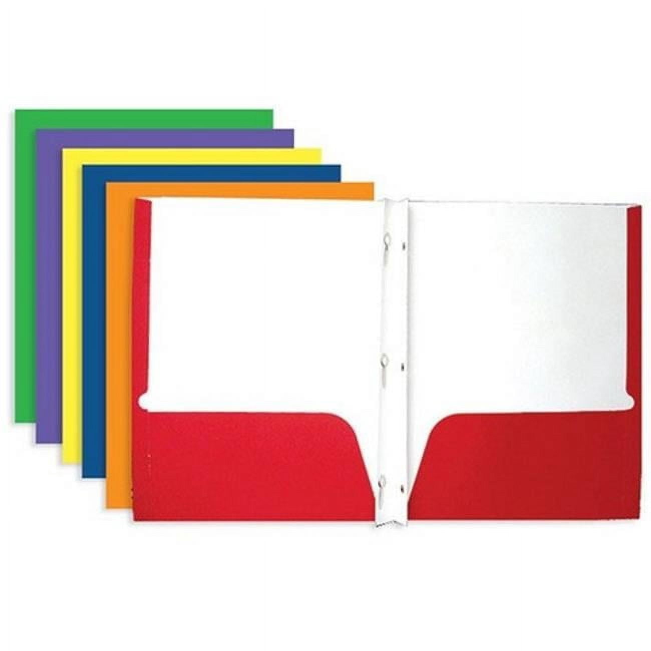 Bazic 3145  Asst. Color 2-Pockets Portfolios w/ 3-Prong Fastener Pack of 100