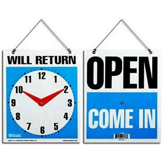Bazic 4398 7.5'' X 9'' ''WILL RETURN'' Clock Sign w/ ''OPEN'' sign on back Pack of 24
