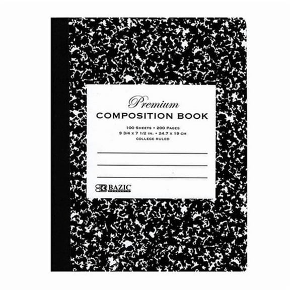 Bazic 5091    C/R 100 Ct. Premium Black Marble Composition Book  Case of 48